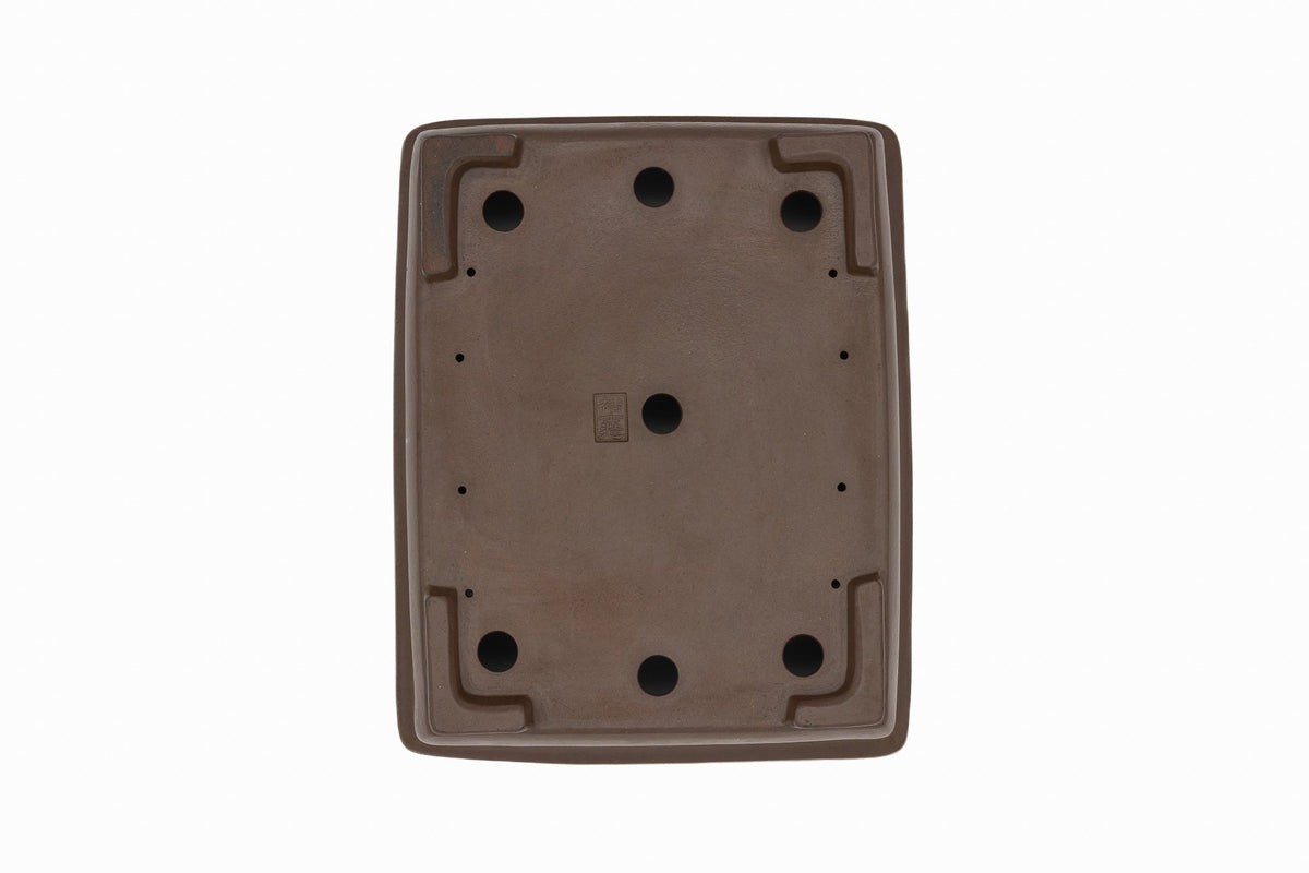 Large Rectangular Unglazed Gyouzan Japanese Bonsai Pot – Flared Rim, Masculine Chop, 18.5x16x4