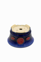 Small Round Ruri Blue Glazed Japanese Bonsai Pot – Biko Kiln, Medallion Chop, Competition Quality, Square Cut Feet