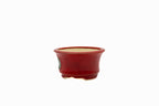 Small Round Red Glazed Biko Kiln Japanese Bonsai Pot – Vintage Medallion, Chop and Nail Signed, Bold Form