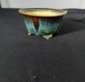 Fuka round bonsai pot, turquoise drip glaze, side view