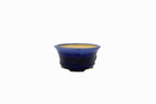 Small Round Ruri Blue Glazed Japanese Bonsai Pot – Biko Kiln, Medallion Chop, Competition Quality, Square Cut Feet