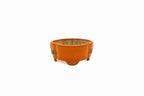 Small Mokka Orange Glazed Biko Kiln Japanese Bonsai Pot – Hand Carved Medallion, Chop and Nail Signed