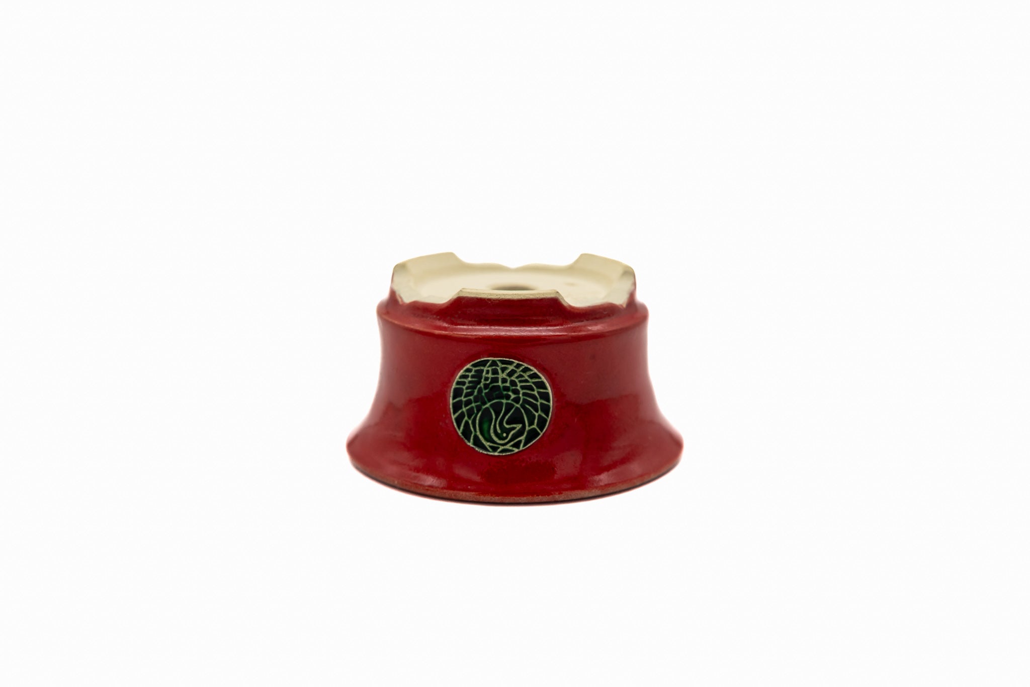 Small Round Red Glazed Biko Kiln Japanese Bonsai Pot – Vintage Medallion, Chop and Nail Signed, Bold Form