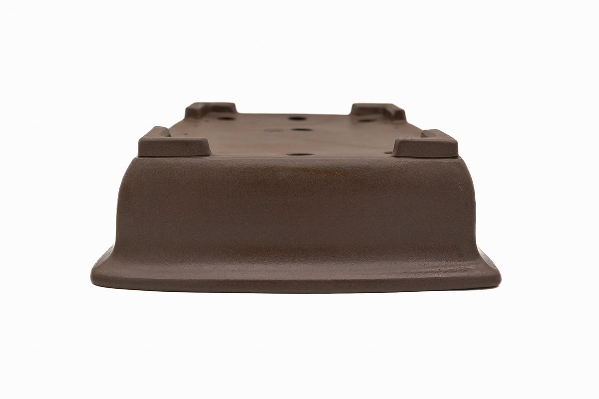 Large Rectangular Unglazed Gyouzan Japanese Bonsai Pot – Flared Rim, Masculine Chop, 18.5x16x4