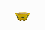 Small Hexagon Yellow Glazed Biko Kiln Japanese Bonsai Pot – Vintage Medallion, Chop and Nail Signed