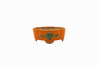 Small Mokka Orange Glazed Biko Kiln Japanese Bonsai Pot – Hand Carved Medallion, Chop and Nail Signed